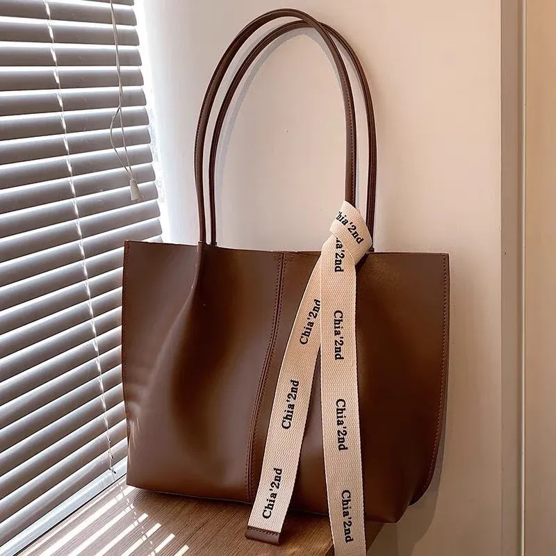 Borsa da ufficio da donna, uso quotidiano, bellezza, marrone, nera, moda, con nastro, a tracolla, per pendolari, grande capacità, a mano, retrò._voghion.com