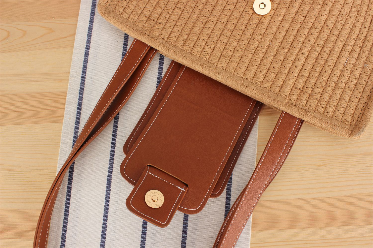 Borsa da spiaggia in stile pastorale con tracolla singola in paglia da donna_voghion.com