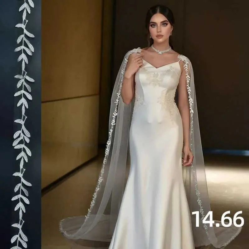 Hair Jewelry Womens MZB26 Sheer Cathedral Cape Veil Floral Lace Bridal Wrap Elegant Wedding Shawl With Leaf Long Cloak_voghion.com