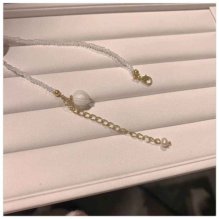 Colliers pendentifs Kawaii Cristal Fleur Bourgeon Collier de perles Doux et mignon Chaîne de clavicule sauvage Tempérament simple_voghion.com