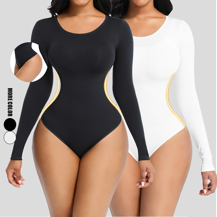 Body adelgazante para glúteos, braguita moldeadora de manga larga para mujer, body sin costuras
