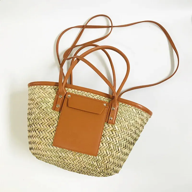 Casual Rattan Basket Bag Wicker Woven Women Handbags Handmade Summer Beach Straw Shoulder Crossbody Bags Big Tote Purse_voghion.com