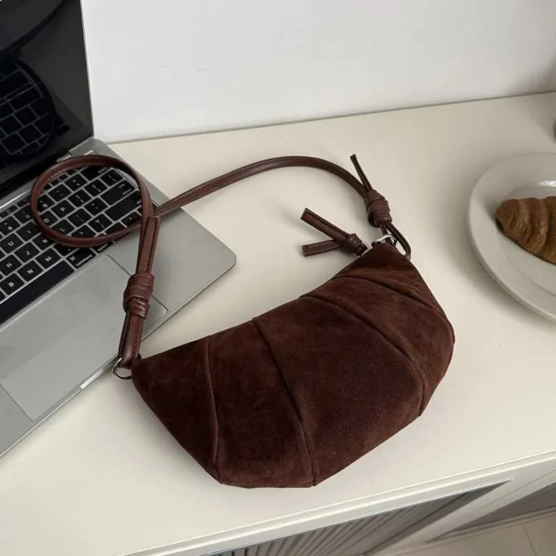 Elegant Suede Half Moon Shoulder Bag Versatile Retro Crossbody Bag_voghion.com