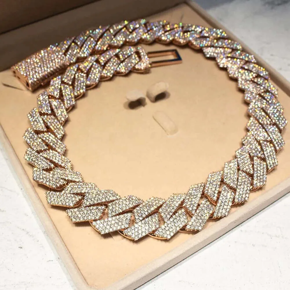 Premium Quality Hip hop Moissanite Sterling Sier Iced Out Baguette Diamond Cuban Chain for Men women_voghion.com