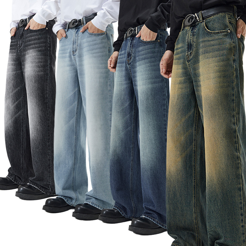 Vêtements pour hommes Style de course coréen Type A Jeans droits Marque de mode pour hommes Pantalons longs amples à jambes larges