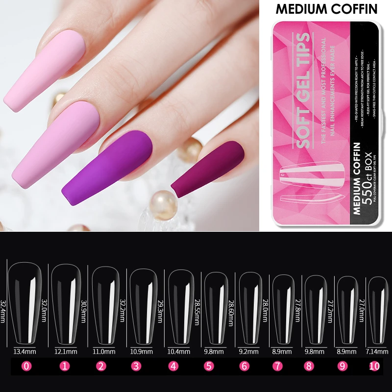 Arte Clavo Clear Medium Long Almond Nail Tips Kit Soft Gel Full Cover Tips Soak Off Nail Extension Gel Tips False Press on Nails_voghion.com