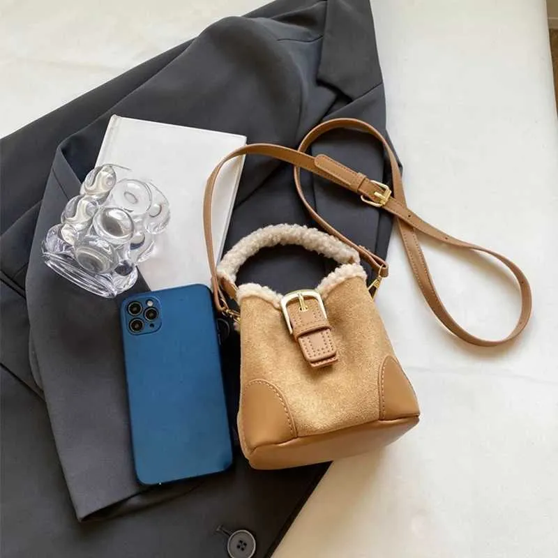 Cashmere mini bucket bag Meila suede retro 2024 new shoulder cross font handbag Y241216_voghion.com