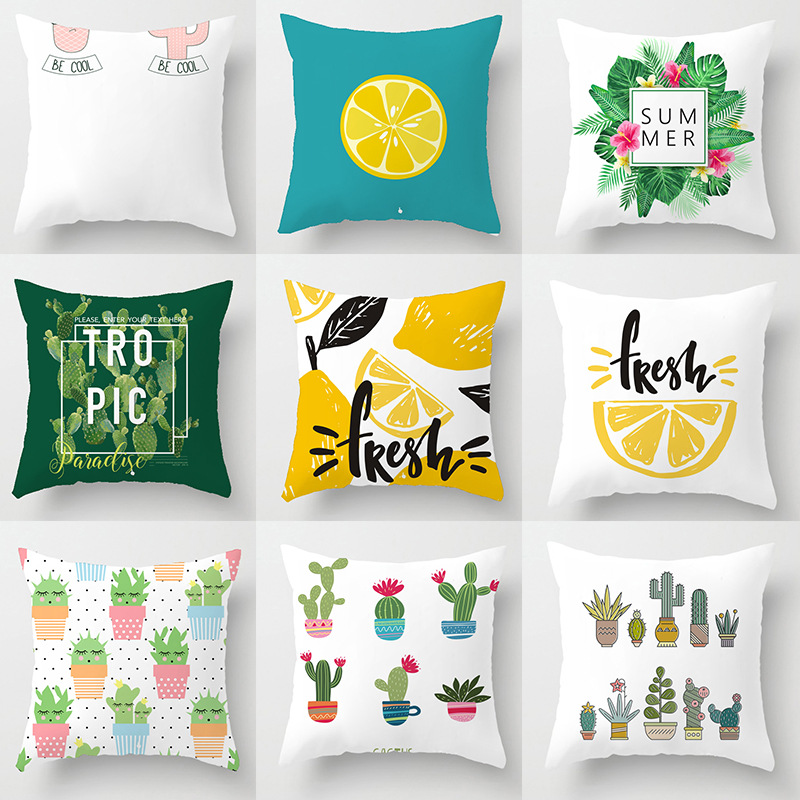 Federa per cuscino per sedia da ufficio con cuscino in velluto pesca imitazione pianta eolica fresca dipinta a mano con cactus tropicale_voghion.com