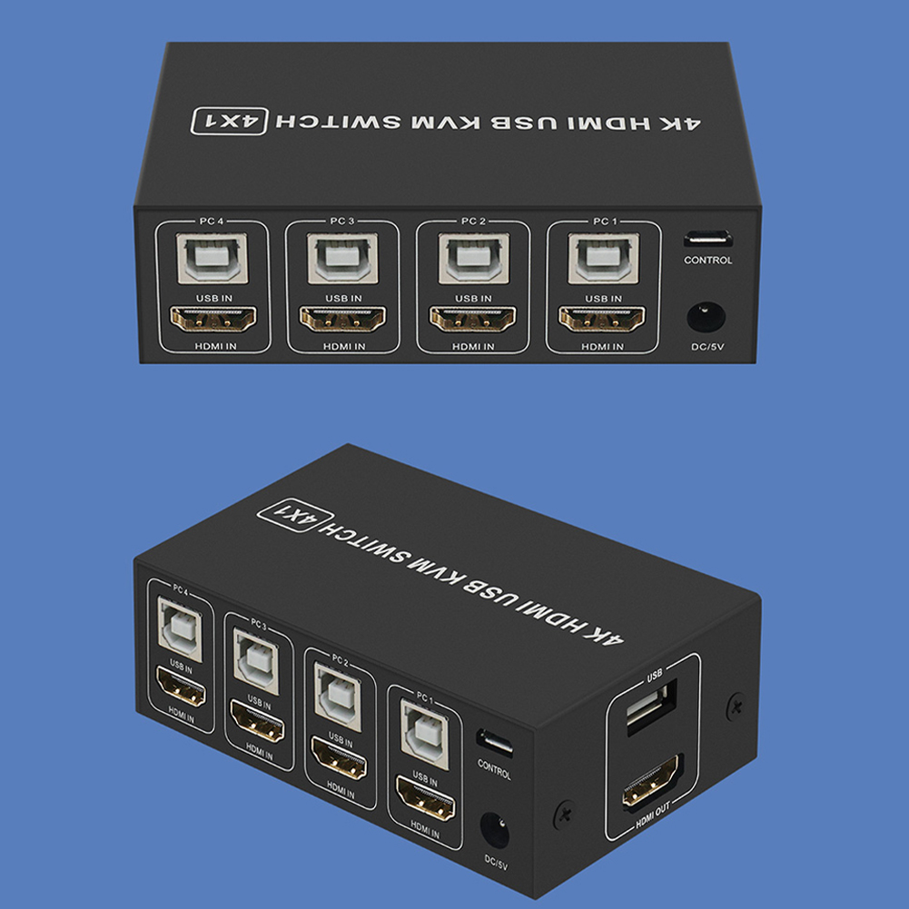 4K Universal 4 Port USB Til Mus Tastatur Computer Hub Deling Scanner Med Indikatorlampe KVM Switcher Aluminiumlegering_voghion.com