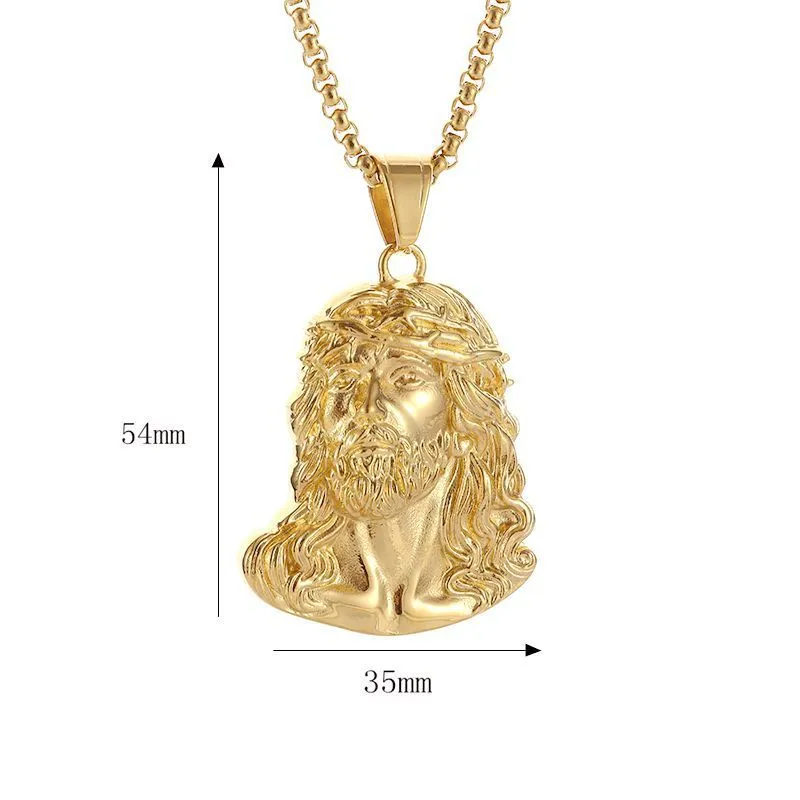 Collier pendentif tête de jésus en acier inoxydable doré_voghion.com