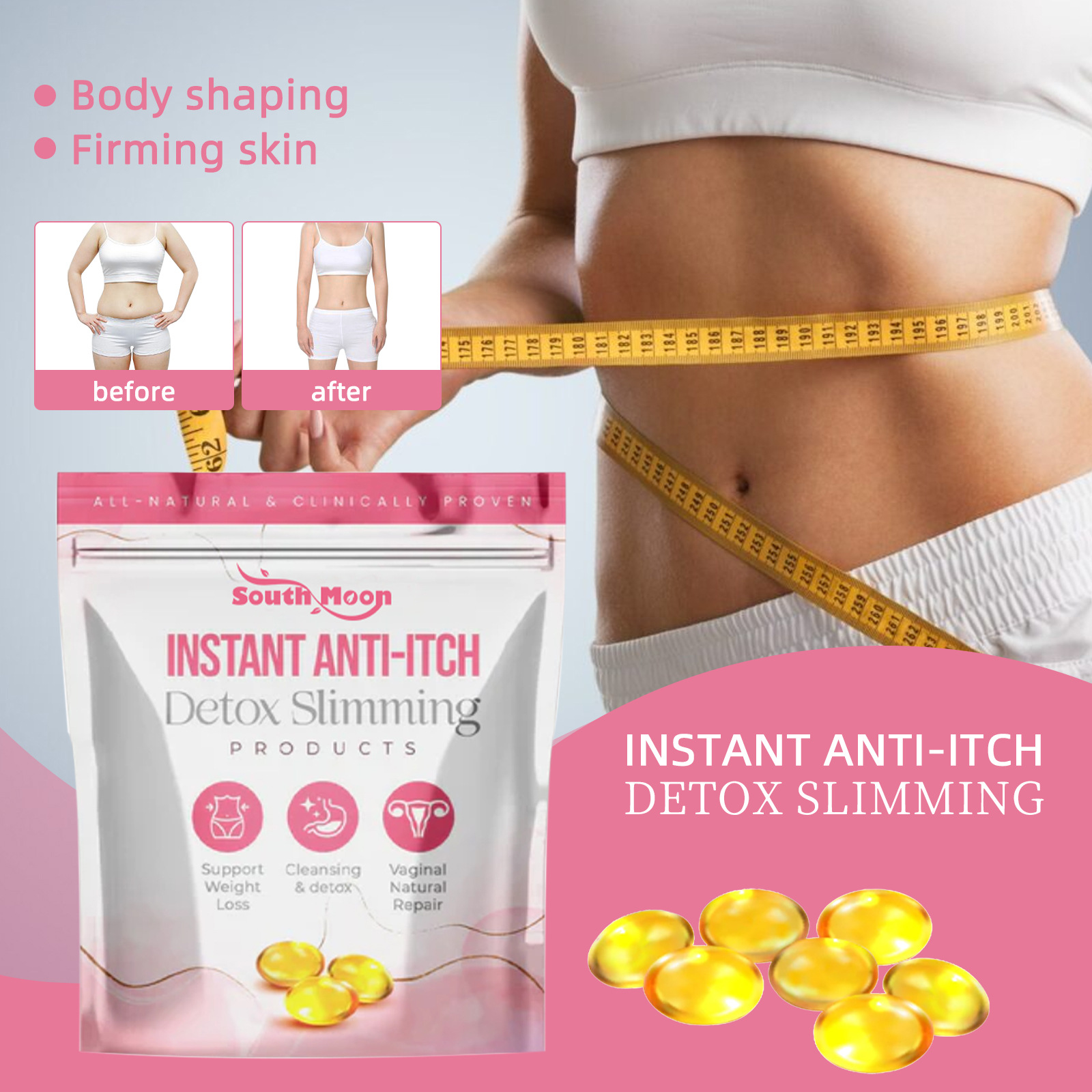 Capsule minceur South Moon pour l'abdomen, raffermit la peau, le ventre, les bras, les cuisses et galbe le corps