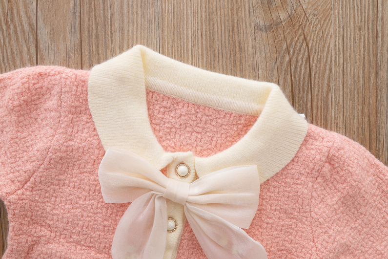 Mother & Kids children's sweater suit spring and autumn new baby girl bow knitted sweater skirt small and medium-sized children's college style_voghion.com