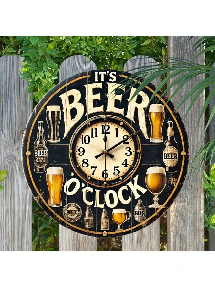 1 plaque en aluminium « Horloge à bière », idéale pour décorer une chambre, un mur, une salle de bain, un bar, un café, un garage, une villa ou toute autre pièce. Dimensions : 19,8 x 19,8 cm._voghion.com