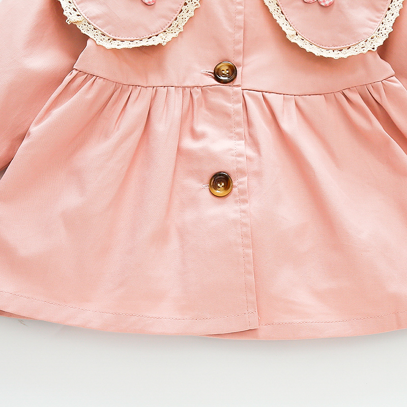 Manteau pour bébé fille, couleur unie, col de poupée à fleurs, coupe-vent, vêtements pour bébé_voghion.com