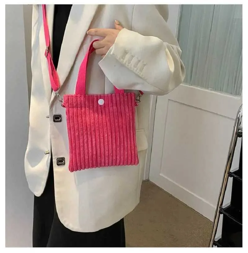 Mini Tote Donna Velluto a Coste Cerniera Primavera Estate Nuova Moda Borsa a Mano Borsa a Tracolla Singola Borsa a Tracolla Piccola 2024C241022_voghion.com