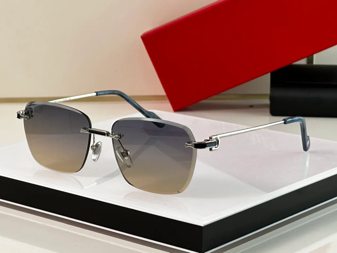 Designer high grade mens black eyeglasses simple frameless sunglasses gold splendor genuine inner blue film lenses_voghion.com