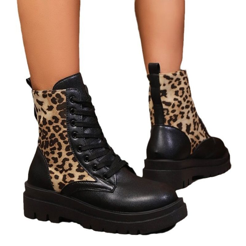 Martin grosso para mulheres 2024 novas botas curtas de trabalho com estampa de leopardo grande e sola grossa estilo britânico, estilo cowboy ocidental_voghion.com