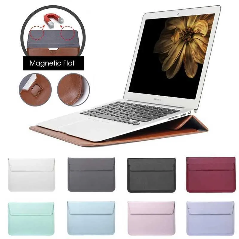 Custodia per laptop a busta, astuccio in pelle di coccodrillo per MacBook Air/Pro 12-15", custodia protettiva con supporto verticale_voghion.com