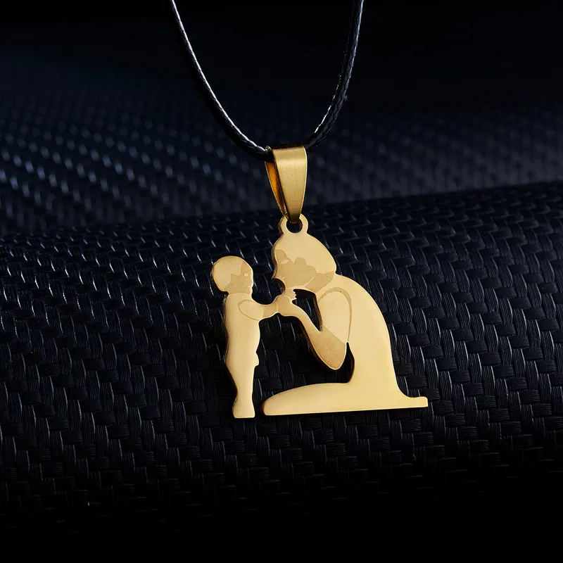 Pendant Necklaces Personality Mothers Day Stainless Steel Mom Necklace For Women Gift Gold Color Chain Baby Leather_voghion.com