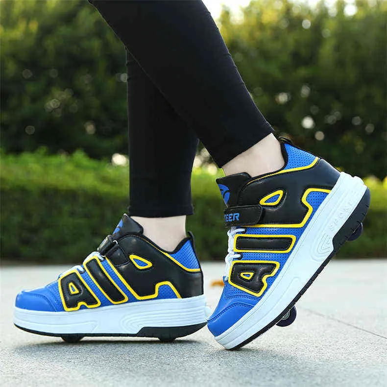 Chaussures de sport à roulettes avec deux roues pour enfants garçons filles mode tennis enfants garçon fille patinage roue sneaker_voghion.com