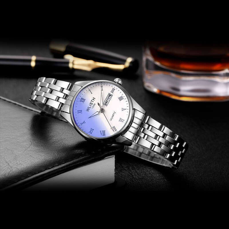 Wallace Paar Dual Kalender Quarz Mode Blue Ray Herren- und Damenuhr Batch_voghion.com