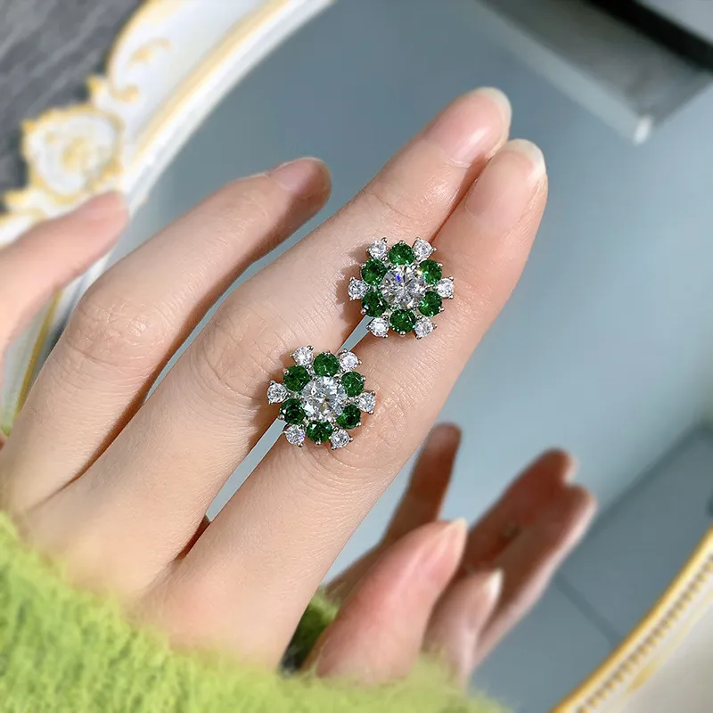 Snow wer Orecchini a bottone con diamanti e smeraldo 100% veri orecchini da sposa in argento sterling con promessa per donne, gioielli da sposa e feste_voghion.com