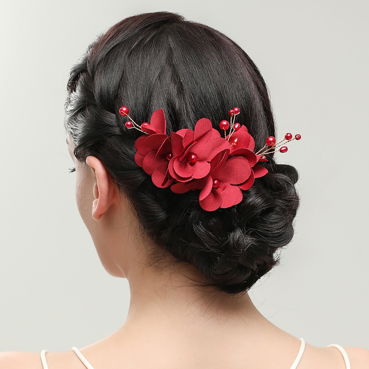 Pettine per capelli con perle in tessuto fiore rosso da sposa coreano accessori da sposa transfrontalieri copricapo accessori per capelli lotto pettine_voghion.com