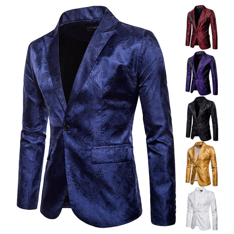 1 Plus Size Suit Court Style Hidden Pattern Design Fashion Single Button Slim Fit Men's Blazer_voghion.com