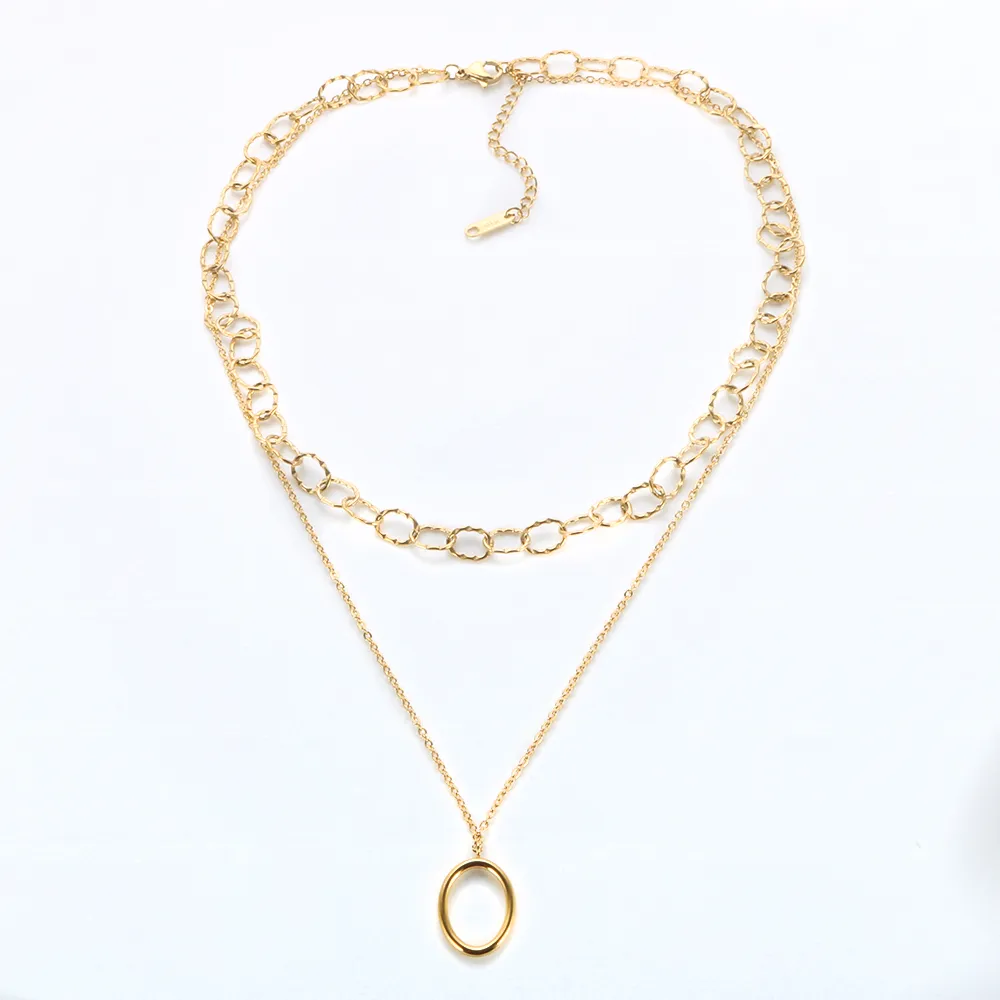Collane con ciondolo Semplice ovale Multi strato Collana per donna Uomo Acciaio inossidabile Catena a maglie Choker Hip Hop Trendy_voghion.com