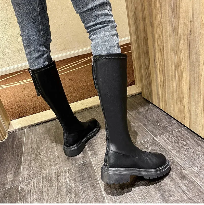 Autumn Winter Flats Heel Women Long High Quality Soft Leather Ladies Knight Casual Knee-high Boots 240618_voghion.com