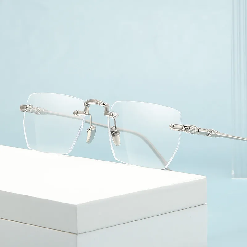Mode kantløse læsebriller Anti blåt lys blokerende stel Kvinder Mænd Ultralight Business Presbyopia Eyeglasses 0 1.0_voghion.com