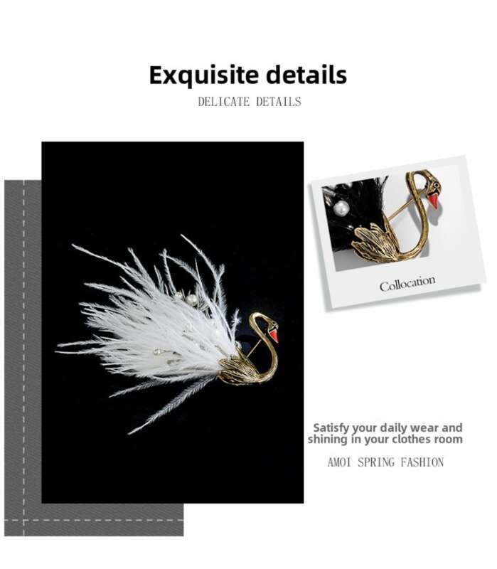 Feder Schwarz Schwan Mantel Brosche High-End Brust Blume Weibliche Ins Trendy Persönlichkeit Pin Temperament Luxus Zubehör_voghion.com