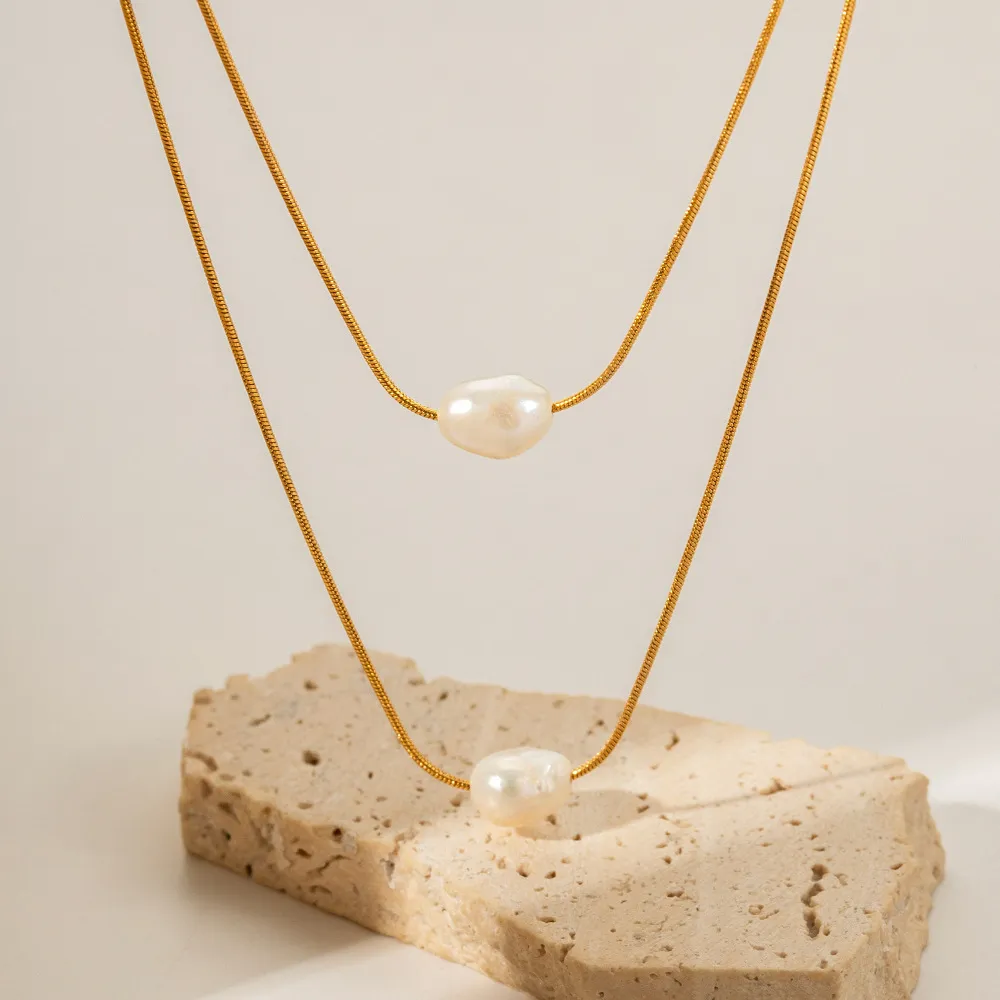 Double Layer Freshwater Pearl Necklace Gold Plated Jewellery_voghion.com