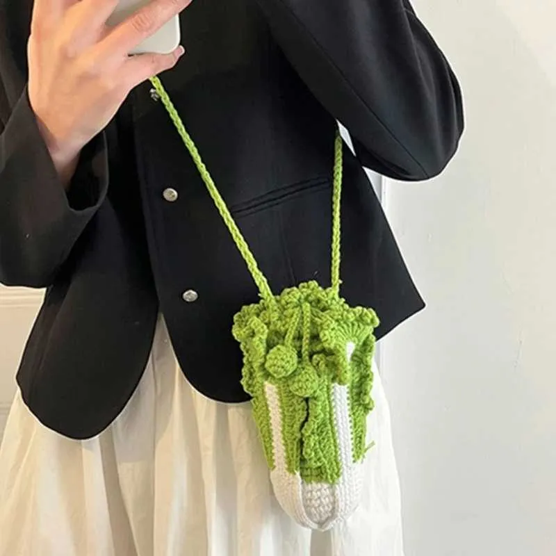 Grappige gebreide kool emmer handtas vrouwen lente zomer crossbody telefoon tas vrouwelijke meisjes casual kleine tas winkelen_voghion.com
