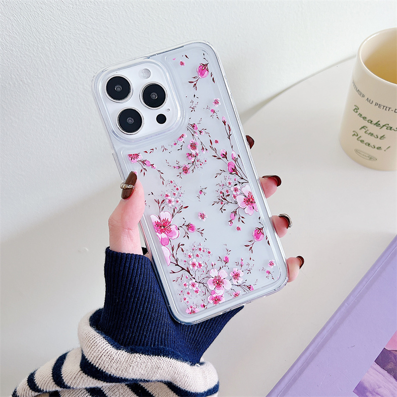 Blommigt genomskinligt telefonskal för iPhone 15 14 Plus 13 12 11 Pro Max stötsäkert silikon mjukt TPU bakstycke_voghion.com