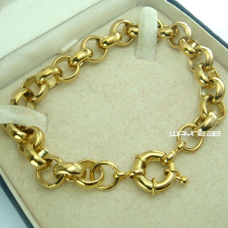 Fashion 11mm Width Belcher Bolt K Mens Womens Solid Stainless Steel Bracelet