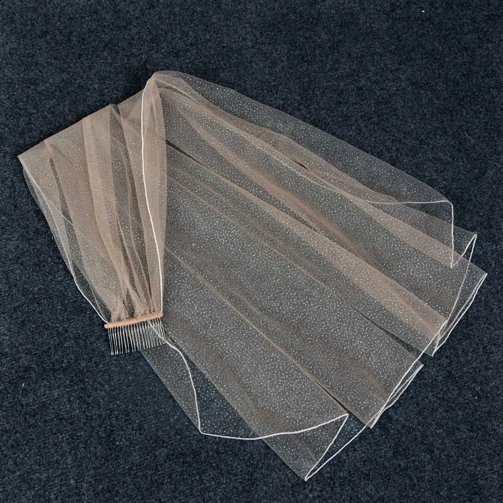 Hair Jewelry V100 Sparking Veil Short Bridal Veils 1 Tier Pencil Edge Soft Tulle Champagne Wedding Accessories For Bride_voghion.com