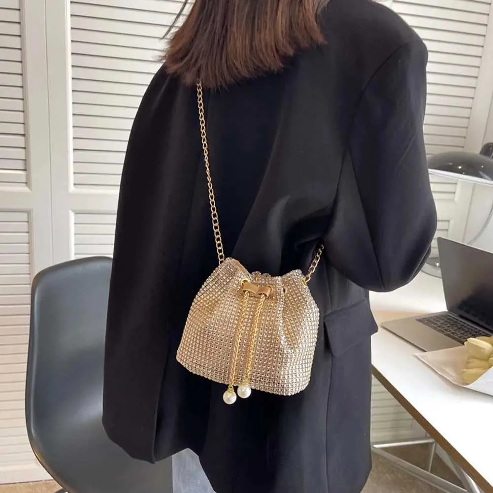 Moda Rhie Handbags Shiny Dia Bucket Wedding Party Shoulder Underarm Bag per le donne Shoppin241211_voghion.com