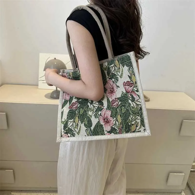 Designer Tote Handbag Large Capacity Jacquard Canvas Shopper Bag_voghion.com