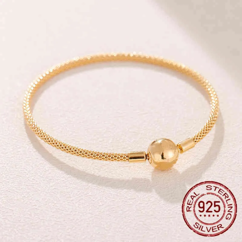 Echte Sterling Silber Perlen Schlangenkette Armband Roségolddraht passend für Original Pandra Bead Charm Damen Schmuck 2022_voghion.com