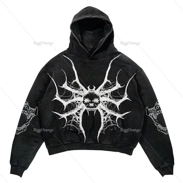 Designer Totenkopf Haruku Übergroßer Buchstabendruck Hochwertiger Hoodie Vintage Streetwear Sweatshirt Goth Jacke Y2k Hoodies Damen 240131_voghion.com