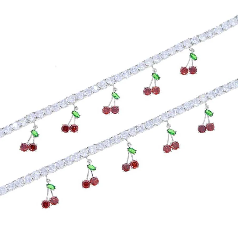 Fußkettchen Sommer Strand Eis funkelnd 5A Zirkonia Tennis süße Frucht Kirsche Halskette geeignet für Mädchen CZ Beinkette_voghion.com