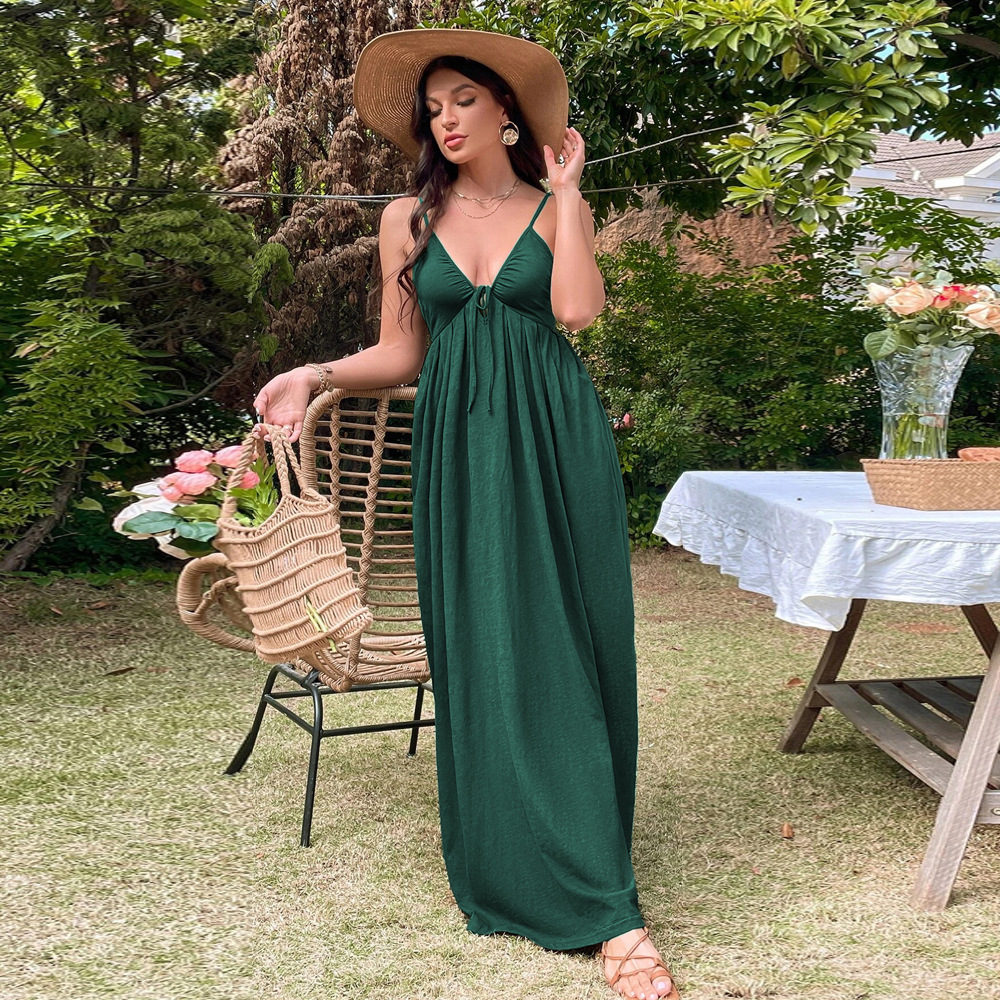 Women's Beach Dress Resort Style Open Back A-line Long Summer Dress_voghion.com