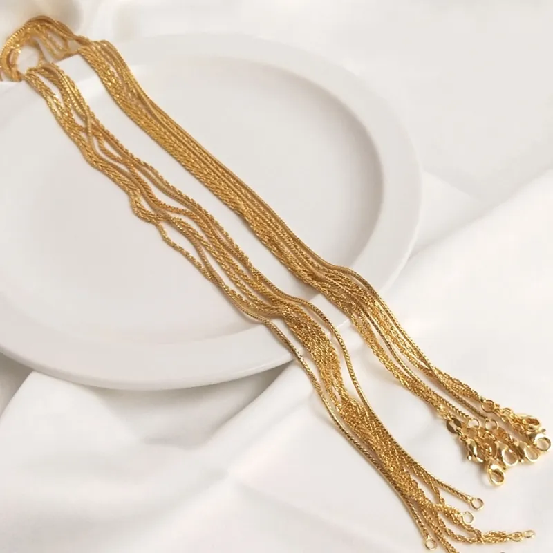 Chaînes plaquées or véritable, rétention de couleur, 60 cm de long, collier, accessoires de fabrication de bijoux, accessoires de bijouterie_voghion.com