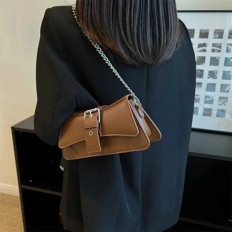 Borsa a tracolla con catena da donna in tinta unita, piccola borsa in pelle PU e portafoglio, vintage, marchio da donna, con patta, tracolla SG_voghion.com