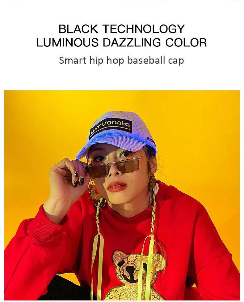 Ensembles d'écharpes Casquettes de baseball lumineuses à LED Casquette de baseball Chapeau lumineux Unisexe DJ Light Up Carnaval Fibre optique Hip Hop Chapeaux Femmes_voghion.com