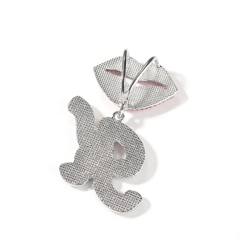 Collier avec pendentif en forme de lettre A-Z et fermoir à lèvres style hip-hop en alliage plaqué or et zircon_voghion.com