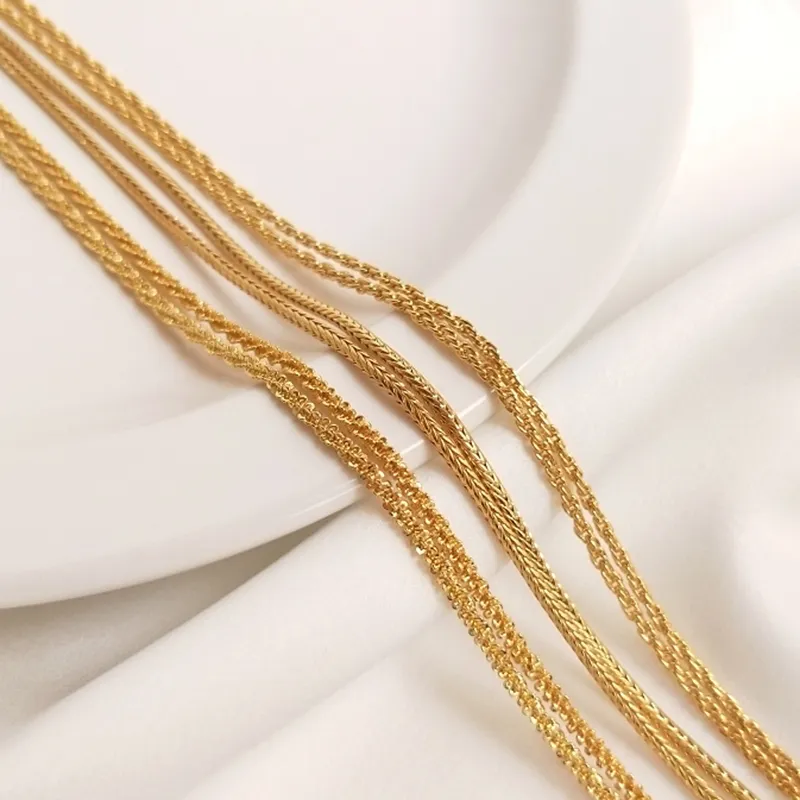Chaînes plaquées or véritable, rétention de couleur, 60 cm de long, collier, accessoires de fabrication de bijoux, accessoires de bijouterie_voghion.com