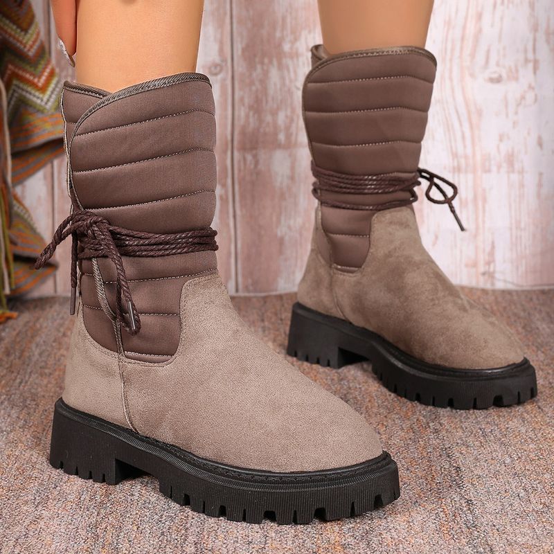 Plus-size women's platform snow boots fleece warm upper side strap sole with code number_voghion.com
