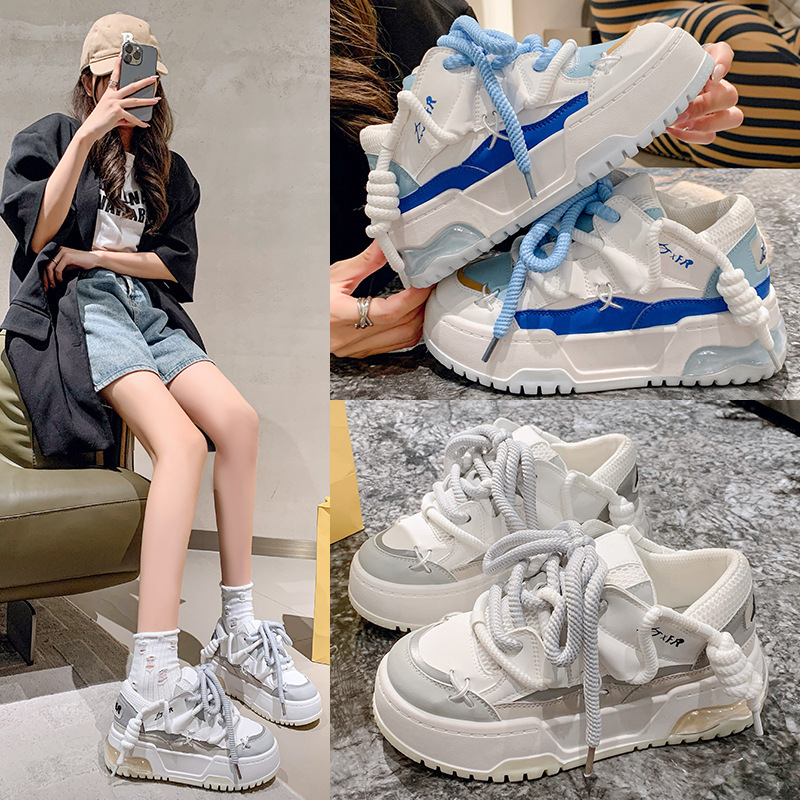 Thick soled board for women's autumn 2024 new trendy couple bread sh, color blocking sports and casual small white_voghion.com